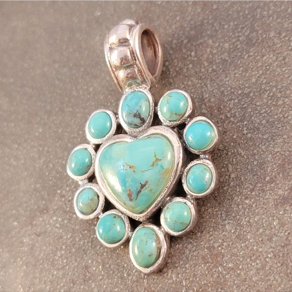 Barse Blue Green Turquoise Heart Sterling Silver Pendant - Picture 3 of 7